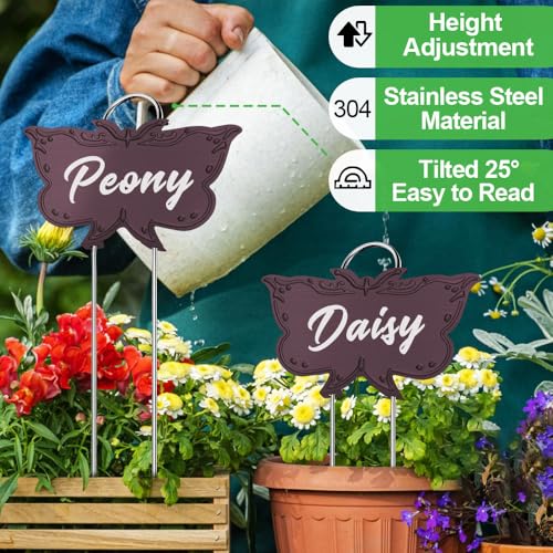Metal Plant Labels, Waterproof Garden Sign 50Pack Purplish Red Tags - color: Purplish Red Butterfly, size: 25 PACK SUS 304 Garden Labels