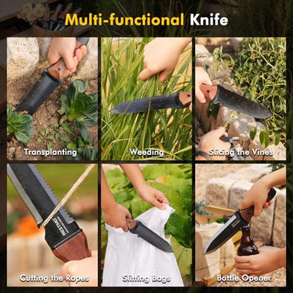 Restmo Hori-Hori Knife, Weeding, Planting, Depth Gauge, Brown - size: Hori Hori Garden Knife(Sharp Tip with Depth Gauge）
