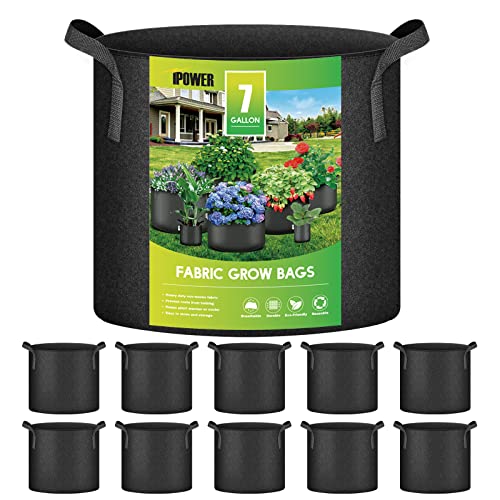 iPower 10-Pack 7 Gallon Plant Grow Bags Heavy Duty Thickened Nonwoven Aeration Fabric Container Durable Pots, Strap Handles for Garden, Black - color: Black, size: 7 Gallon