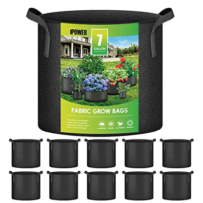 iPower 10-Pack 7 Gallon Plant Grow Bags Heavy Duty Thickened Nonwoven Aeration Fabric Container Durable Pots, Strap Handles for Garden, Black - color: Black, size: 7 Gallon