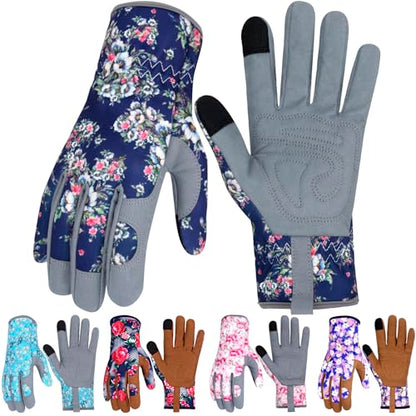 Leather Gardening Gloves for Women Thorn Proof Garden Gloves Touch Screen Working Gloves Gifts,M - color: Blue