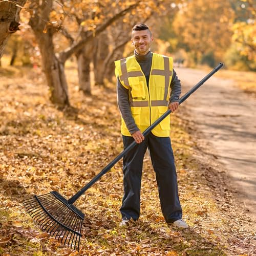Rake for Leaves, 25 Metal Tines Wide Leaf Rake, 60'' Leaf Rakes for Lawns with Adjustable Steel Handle for Camping Flower Beds Mulch Shrub, Black - style: 25 Tines Rake