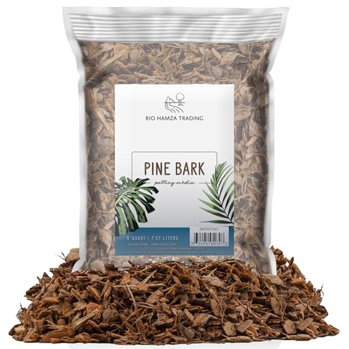100% Natural Pine Bark Mulch Nuggets (8 Quarts), Small Mulch Chips for Indoor/Outdoor Container Gardening, Ideal for Soil Supplement, Houseplant Mulch - size: 8 Quarts