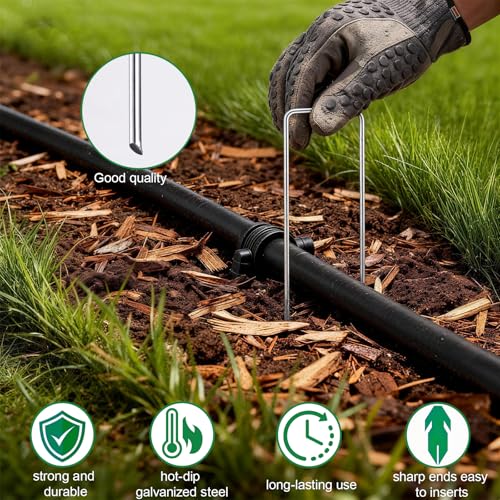 50 Pack Landscape Staples Galvanized - 6 Inch 11 Gauge Plant Cover Stakes for Securing Weed Barrier Fabric, Lawn Staples Tent Stakes Garden Stakes Fence Stakes Landscaping Fabric Ground Stakes - color: Silver