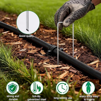 50 Pack Landscape Staples Galvanized - 6 Inch 11 Gauge Plant Cover Stakes for Securing Weed Barrier Fabric, Lawn Staples Tent Stakes Garden Stakes Fence Stakes Landscaping Fabric Ground Stakes - color: Silver