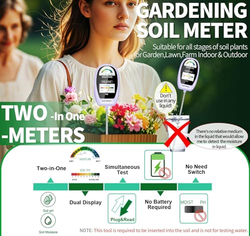 HSLGOVE Soil Test Kit, 2-in-1 Soil Moisture Meter/Soil PH Meter, Dual Screen Soil Tester, Soil Moisture Meter for Plants Watering/Gardening for Lawn,Farm Indoor&Outdoor Use-Deep Purple