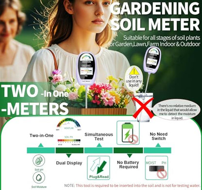 HSLGOVE Soil Test Kit, 2-in-1 Soil Moisture Meter/Soil PH Meter, Dual Screen Soil Tester, Soil Moisture Meter for Plants Watering/Gardening for Lawn,Farm Indoor&Outdoor Use-Deep Purple