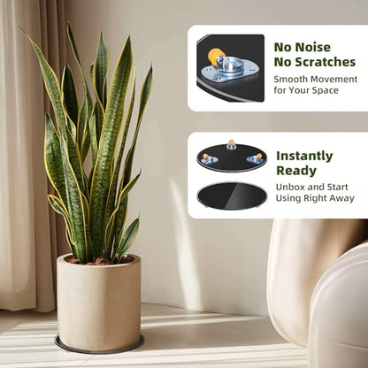 Plant Stand with Wheels Indoor,8inch Plant Stand with 360° Wheels Swivel Casters -8" Tempered Glass Plant Low Profile Moving Base for Planters for Indoor Home Use (8inch Black) - size: 8 inch Round