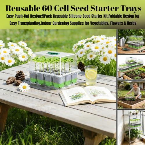 NestNature 5-Pack Seed Starter Tray Set|60-Cell Flexible Germination Trays - color: Classic Style Green