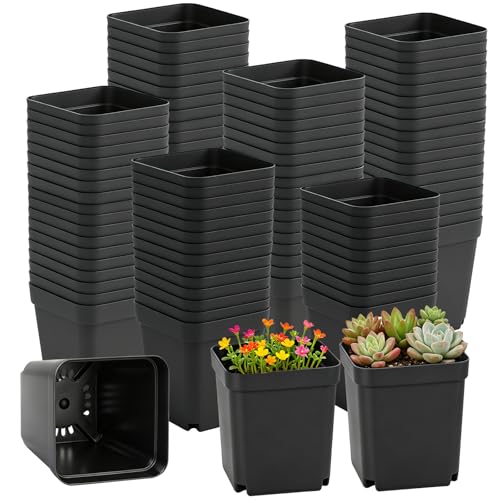 240 Pcs 3" Black Square Nursery Pots, Seed Starter with Drainage Holes - color: Black