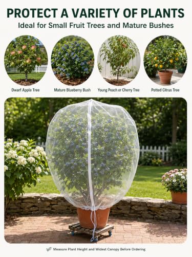 Garden Bird Netting for Insects, 2 Pack 6.5X5.7FT, Fruit Tree Netting with Zipper & Drawstring, Ultra Dense Mesh Plant Covers for Blueberry Tomato Cherry Peach Apple Trees Pest Barrier (6.5X5.7FT)