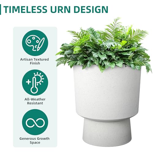 2-Pack 16.75" White Terrazzo Urn Planters with Detachable Bases - color: 16.8"h-sand White