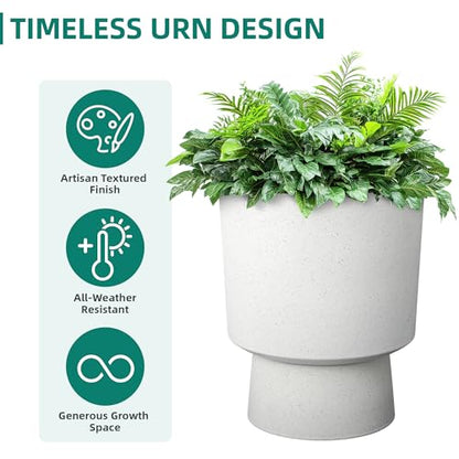 2-Pack 16.75" White Terrazzo Urn Planters with Detachable Bases - color: 16.8"h-sand White