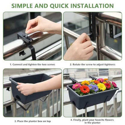 OYEAL Deck Railing Planter Boxes 4 Pack Hanging Window Flower Boxes Outdoor - color: Grey & Black