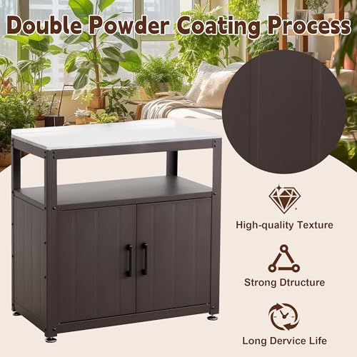 Feasto Heavy-Duty Potting Bench with Storage & Stainless Steel Top - color: Brown
