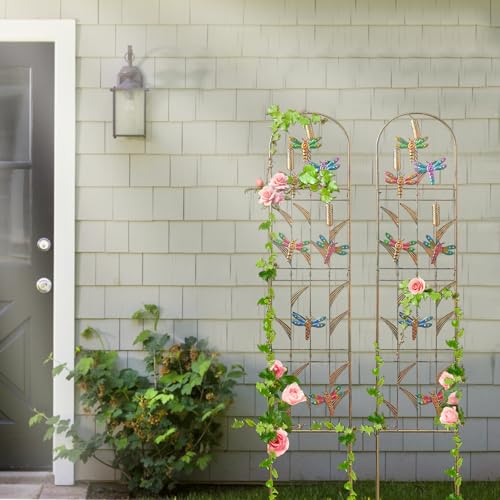 aboxoo 2-Pack Dragonfly Metal Garden Trellis for Climbing Plants - color: Dragonfly, size: 2pcs