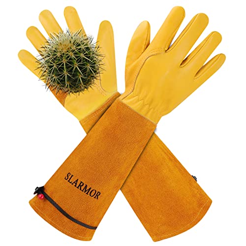 Long Gardening-Gloves Women/Men-Thorn proof Rose Pruning Heavy Duty Gauntlet-M - color: Yellow, size: Medium (Pack of 1)