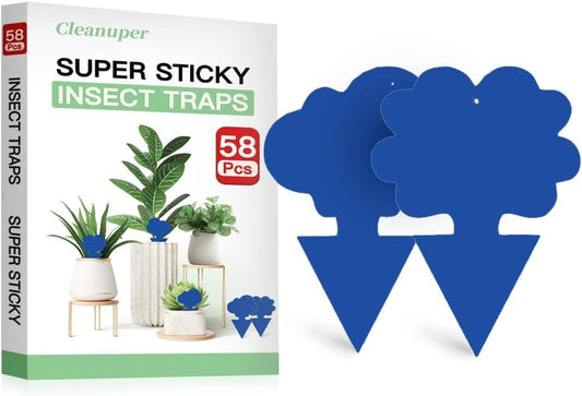 58 Pack Gnat Killer Sticky Traps for Plants - Blue Fungus Gnat Sticky Trap for Indoor Houseplants, Fruit Flies, Whiteflies, Aphids - Family Friendly Design, Flower and Cloud Shapes - color: Blue, size: 58 PCS