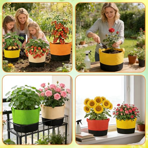 18 Pack Grow Bags, Heavy Duty Fabric Pots Nonwoven Potato Grow Bags