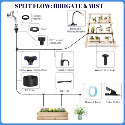 80FT Drip Irrigation Kit, 8mm Hose with 20 Brass 360° Adjustable Nozzles, Quick Connectors Automatic Garden Watering System– Complete Garden Irrigation System for Lawn, Greenhouse, Patio, Yard - size: 80FT+20 Nozzles