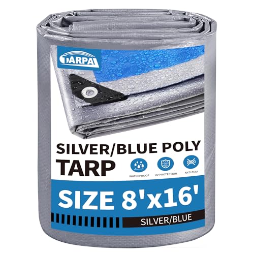 TARPAL Tarp 8x16 feet 7.5mil Multipurpose Waterproof Poly Tarp Silver/Blue - color: Silver/Blue-7.5mil, size: 8x16 Feet-Finished size