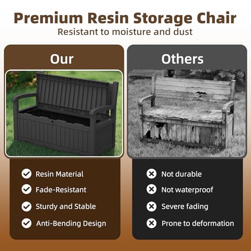 EasyUp 100 Gallon Wood-Grain Storage Bench, Waterproof & Lockable，Black - color: Black, size: 100 Gallon