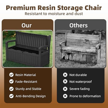 EasyUp 100 Gallon Wood-Grain Storage Bench, Waterproof & Lockable，Black - color: Black, size: 100 Gallon