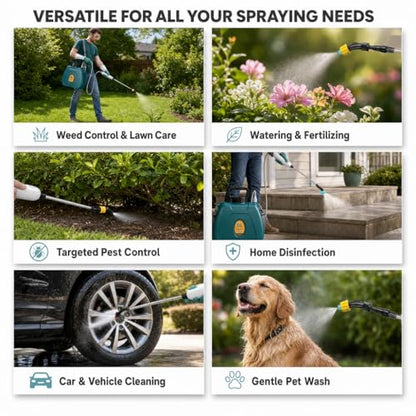 2 Gallon Battery Powered Sprayer, Electric Pump for Weed Killing & Fertilizing, 5 Nozzles, 2500mAh Rechargeable Garden Sprayer with Retractable Wand, Waterproof Handle for Lawn Care