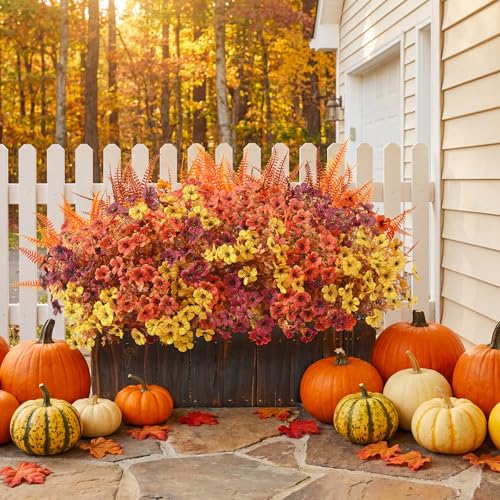 Artificial Fall Flowers for Outdoors, Fall Flowers Decor, 15Pcs Fake Mums - size: 15 pcs