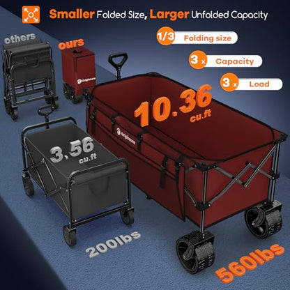 Originsure 300L Beach Wagons Carts Foldable with Big Wheels, 560lbs, Red - color: Red