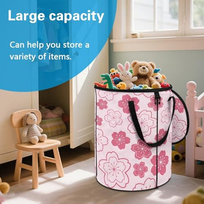 BIGCARJOB Cherry Blossoms Print Portable Trash Can Large Folding Big Trash Can with Lid Storage Bag Pop Up Trash Cans for Parties, 22.83x17.71 in - color: Cherry Blossoms Print