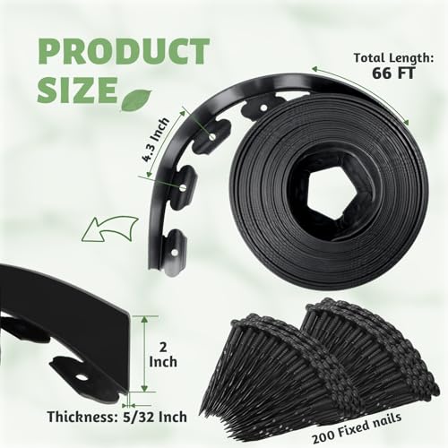 Landscape Edging Border, 2" x 66 FT No-Dig Lawn Edging Kit - size: 2 Inch x 66 FT