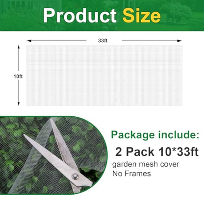 NONMON Garden Netting, 2 Pack 10x33FT Ultra Fine Mesh Insect Netting - size: 10 x 33ft-2 pack