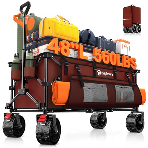 Originsure 300L Collapsible Beach Wagon Cart with Big Wheels, 560lbs, Red - color: Red