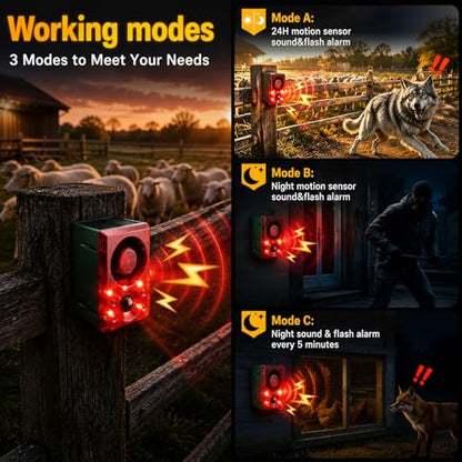 ChunHee Solar Outdoor Motion Sensor Alarm Dog Barking Gunshot Sound 130dB - color: Red-3pack