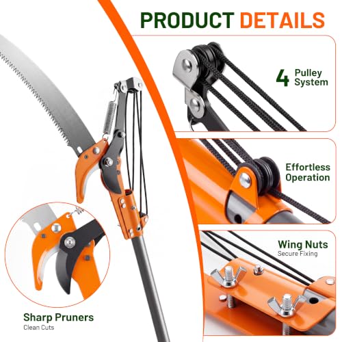 Walensee 10FT Pole Saw for Tree Trimming, Manual Pruner with Saw & Shears - size: 10FT