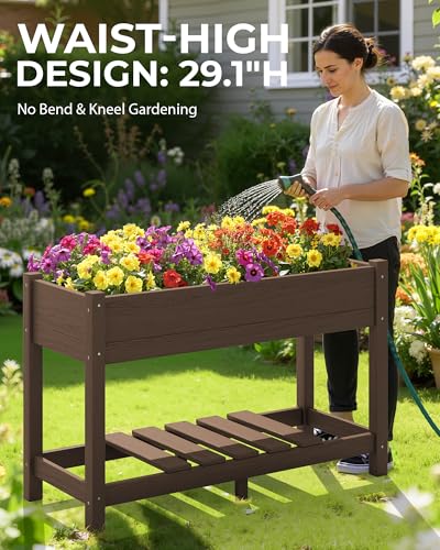 SERWALL Raised Garden Bed with Legs-Brown - color: Brown, size: 1 pack