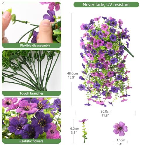 INQCMY 2 Pcs Artificial Fake Hanging Flowers for Outdoors UV Resistant - color: Purple1