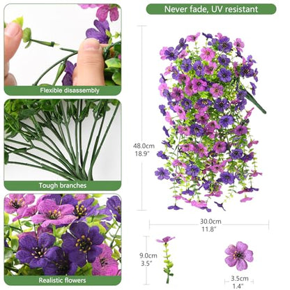 INQCMY 2 Pcs Artificial Fake Hanging Flowers for Outdoors UV Resistant - color: Purple1
