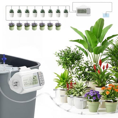 Auto Irrigation System, Battery Power Drip Watering System with Programmable Timer & Anti-Siphon Valve for 15 Indoor Outdoor Potted Plants - color: Battery Power