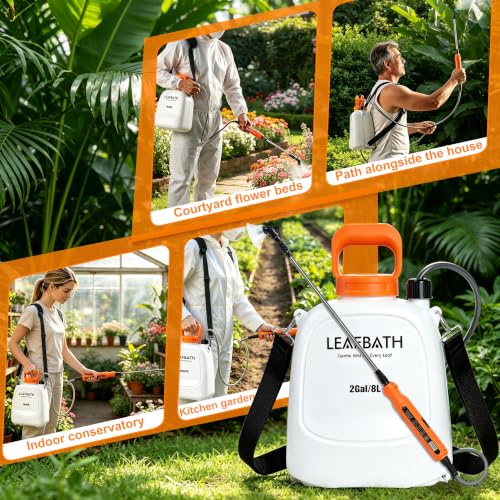 2 Gallon Battery Powered Backpack Sprayer - Rechargeable Electric Garden Sprayer, Comes with an Extra 10FT Hose, 2 Speed Modes, 6 Nozzles, Telescopic Wand, Backpack & Shoulder Sprayer for Lawn Yard - color: Orange-White)