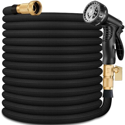 Flexible Garden Hose 25 FT, Ultra Lightweight Water Hoses 25FT w/10 Function Sprayer and 3/4" Brass Fittings, Kink-Free, Sturdy, Abrasion Resistant for Yard, Lawn, Outdoor and Gardening(Black)