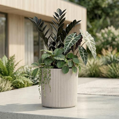 Mayne Haven 12in Round Fluted Modern Planter, Chai - color: Chai, size: 12in