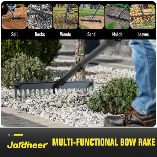 Jardineer Bow Rake Heavy Duty, Long Handle Metal Rakes for Gravel, Rocks, Lawns Leaves, Soil Leveling, Landscaping, Garden Rake with 18 Steel Tines (59 Inches)