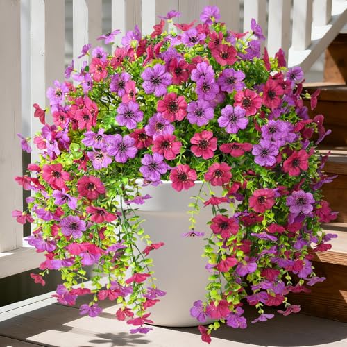 Artificial Fake Flowers Plants for Outdoor UV Resistant Summer Decoration - color: Mix Purple