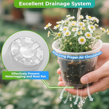 Nursery Pots for Plants, 30 Packs Clear Nursery Pots with Drainage, 3/4/5 Inch Plastic Planter Pots Including 30 Plant Labels in Yellow White Blue (30)