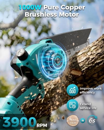 Pole Saws for Tree Trimming, 6" Brushless Mini Chainsaw with Extension Pole - color: Sky Blue