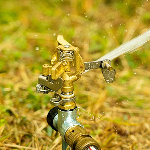 Hourleey 1/2 Inch Brass Impact Sprinkler, Heavy Duty Water Sprinkler Head, Adjustable 0-360 Degree Coverage Pattern, Watering Sprinkler with Nozzles for Large Patio Garden Irrigation (4 Pack) - size: 4 Pack