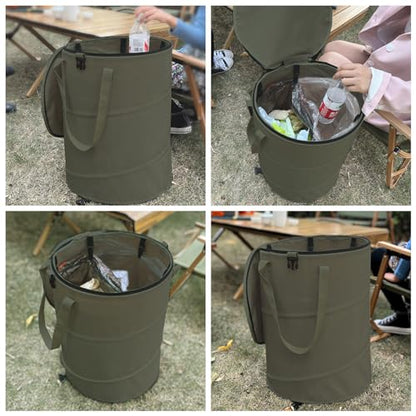Pop up Camping Trash can,24 Gallon Collapsible Garden bin with lid(Green) - color: Green