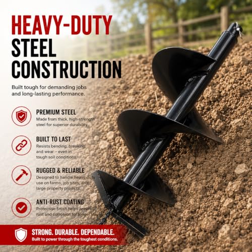 XtremepowerUS 10" Replacement Earth Auger Bit, 3/4" Round Shaft for Gas Post Hole Digger, Heavy-Duty Spiral Drill Bit for Fence Installation, Tree Planting, Garden, Landscaping & Farm - size: 10"